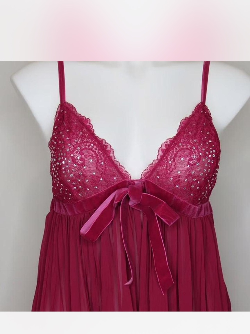 Victoria's Secret Fuchsia Lace & Velvet Bow Babydoll Chemise
